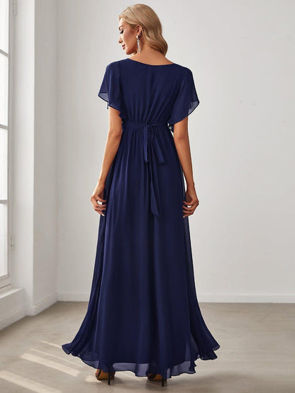 ever LEORA|Flowy Pleated A-Line Chiffon Tie-Waist Bridesmaid Dress