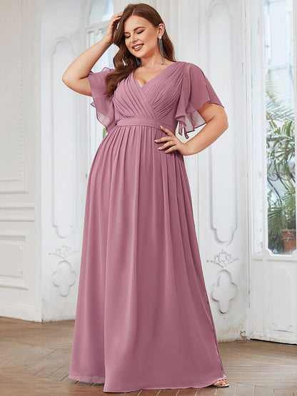 pretty LEORA|Plus Size Chiffon Tie-Waist Evening Dress