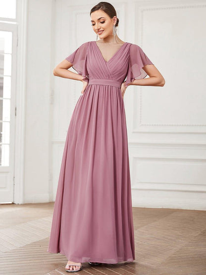 ever LEORA|Flowy Pleated A-Line Chiffon Tie-Waist Bridesmaid Dress