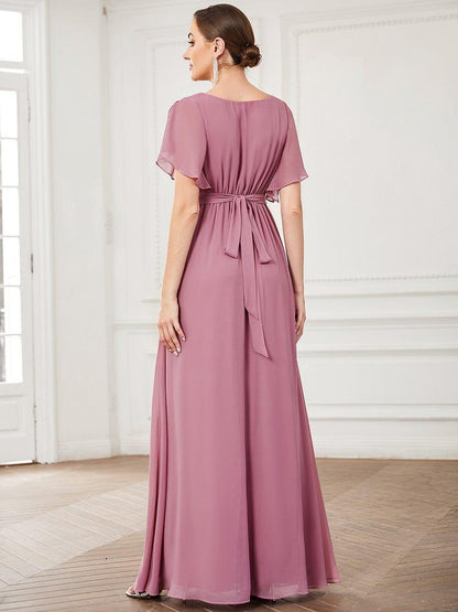 ever LEORA|Flowy Pleated A-Line Chiffon Tie-Waist Bridesmaid Dress