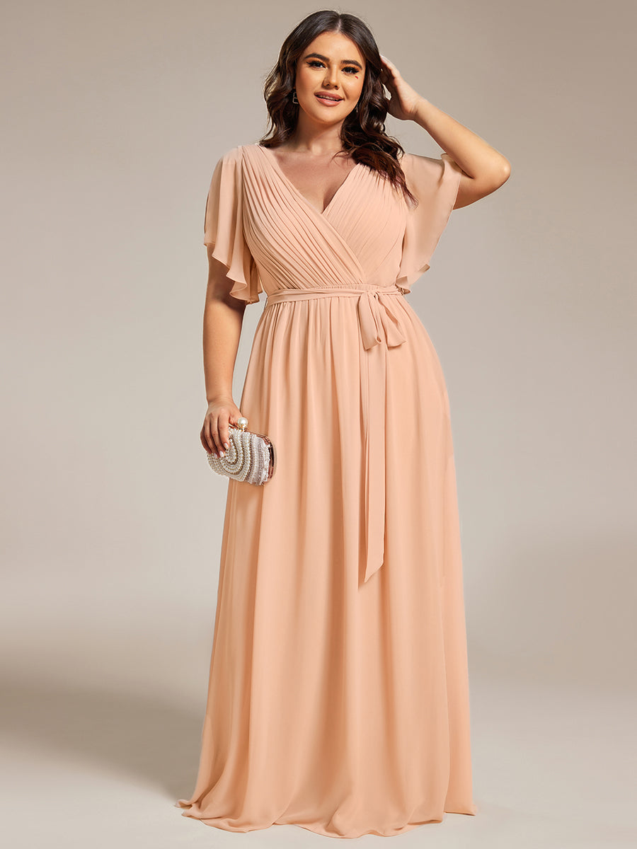 pretty LEORA|Plus Size Pleated Tie-Waist Chiffon Bridesmaid Dress