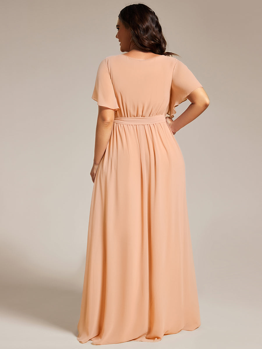 pretty LEORA|Plus Size Pleated Tie-Waist Chiffon Bridesmaid Dress