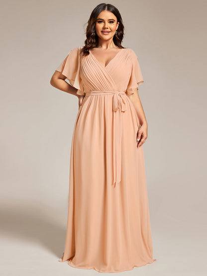 pretty LEORA|Plus Size Pleated Tie-Waist Chiffon Bridesmaid Dress