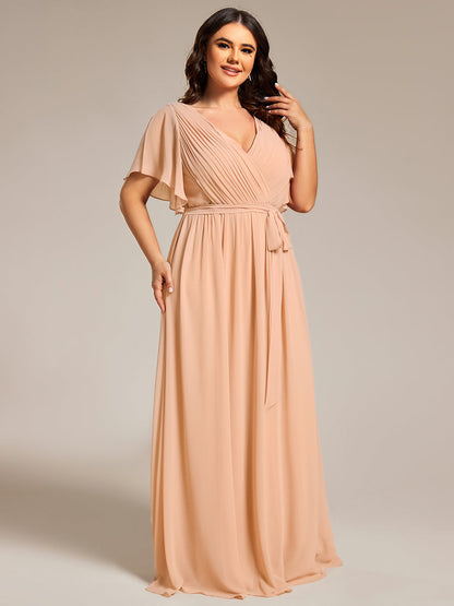 pretty LEORA|Plus Size Pleated Tie-Waist Chiffon Bridesmaid Dress