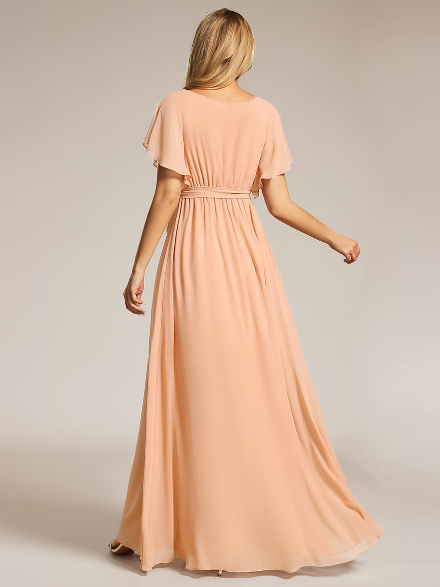ever LEORA|A-Line Pleated Chiffon Tie-Waist Bridesmaid Dress