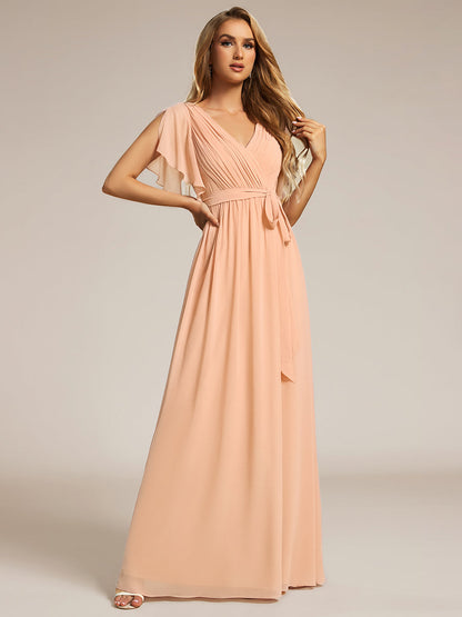 ever LEORA|A-Line Pleated Chiffon Tie-Waist Bridesmaid Dress
