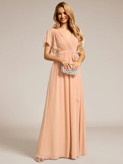 ever LEORA|A-Line Pleated Chiffon Tie-Waist Bridesmaid Dress