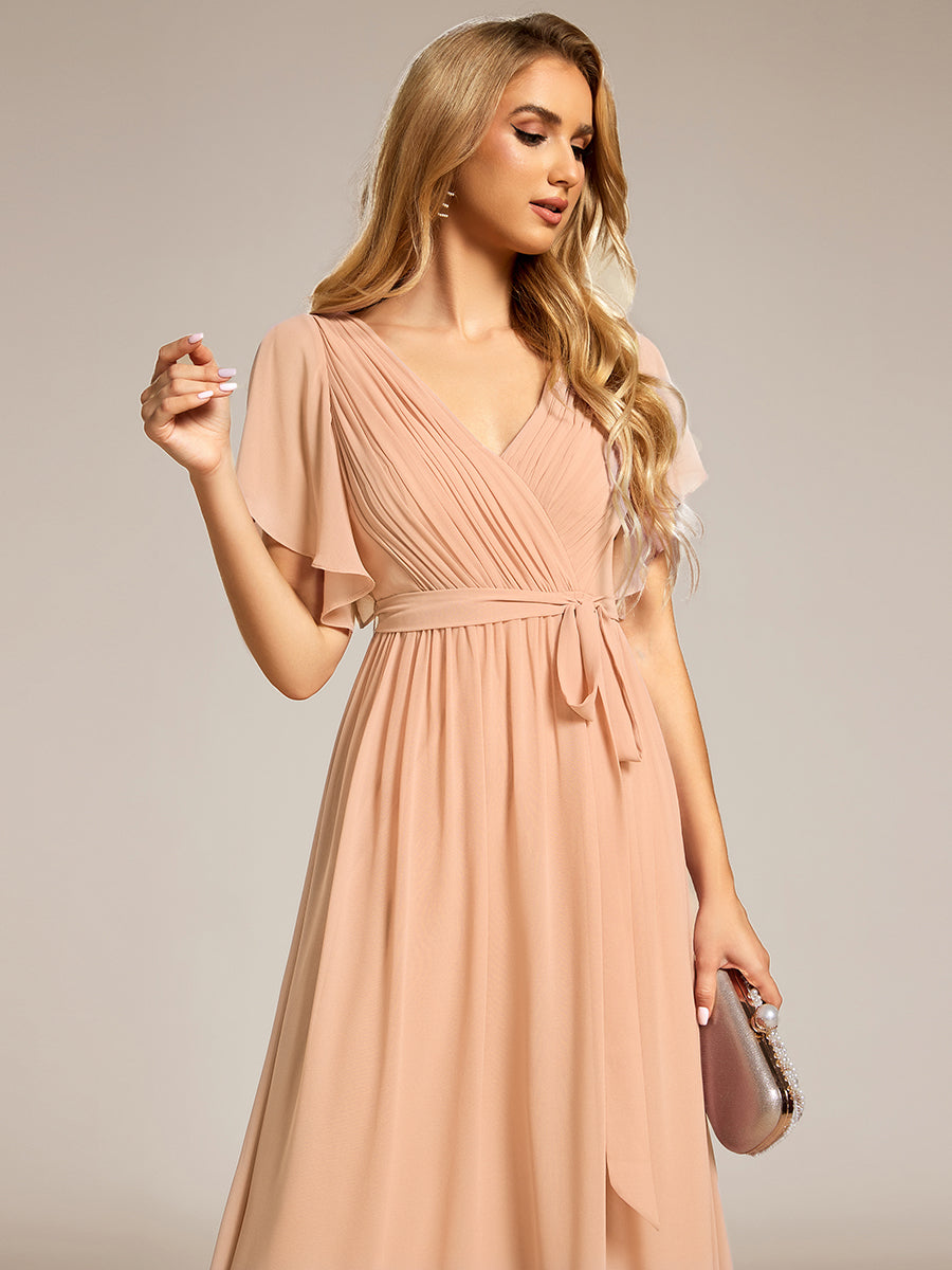ever LEORA|A-Line Pleated Chiffon Tie-Waist Bridesmaid Dress