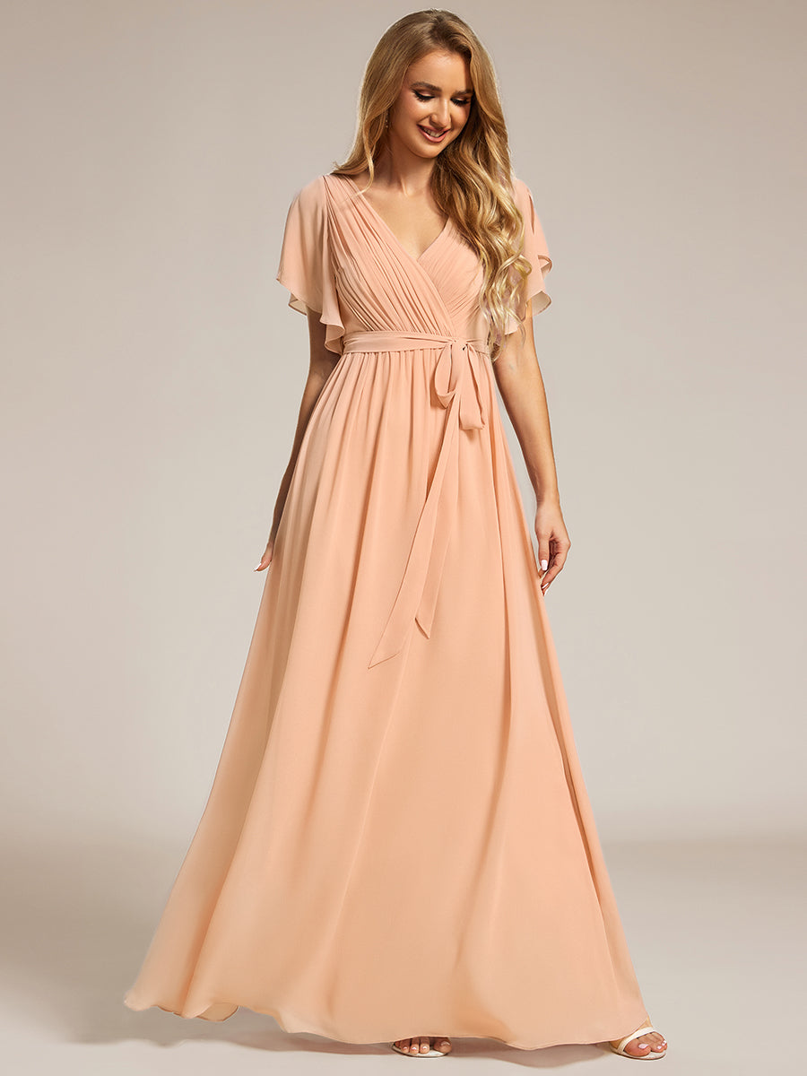 ever LEORA|A-Line Pleated Chiffon Tie-Waist Bridesmaid Dress