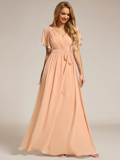 ever LEORA|A-Line Pleated Chiffon Tie-Waist Bridesmaid Dress