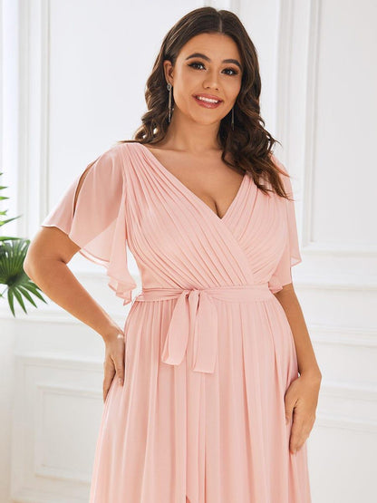 ever LEORA|Flowy Pleated A-Line Chiffon Tie-Waist Bridesmaid Dress
