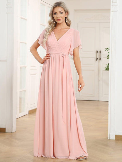 ever LEORA|A-Line Pleated Chiffon Tie-Waist Wedding Guest Dress