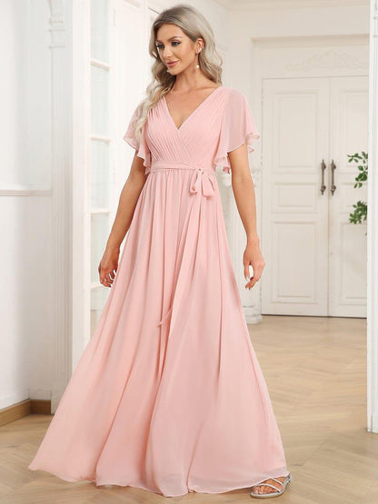 ever LEORA|Flowy Pleated A-Line Chiffon Tie-Waist Bridesmaid Dress