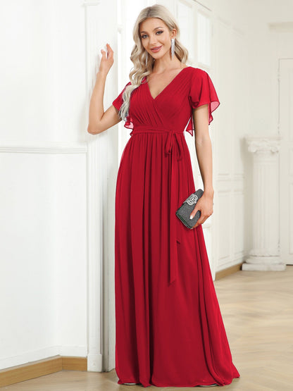 ever LEORA|A-Line Pleated Chiffon Tie-Waist Bridesmaid Dress