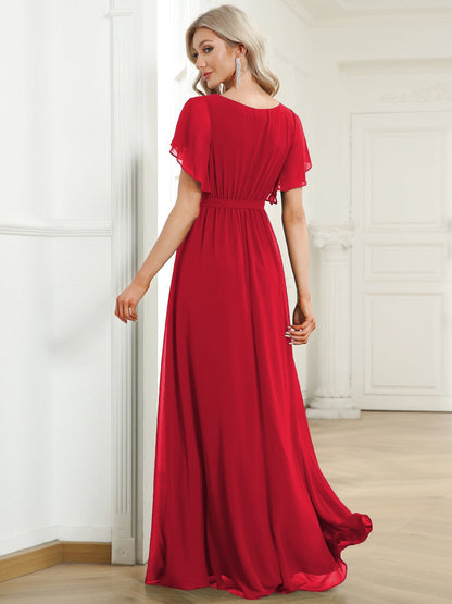 ever LEORA|A-Line Pleated Chiffon Tie-Waist Bridesmaid Dress