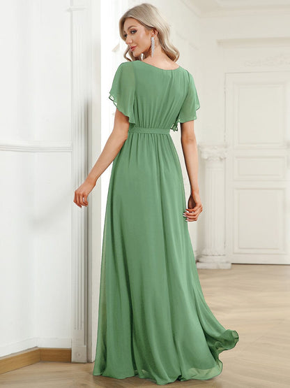 ever LEORA|A-Line Pleated Chiffon Tie-Waist Bridesmaid Dress