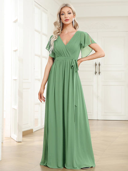 ever LEORA|A-Line Pleated Chiffon Tie-Waist Bridesmaid Dress