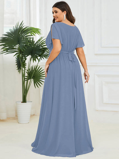 ever LEORA|A-Line Pleated Chiffon Tie-Waist Bridesmaid Dress