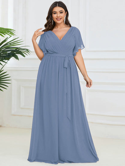ever LEORA|A-Line Pleated Chiffon Tie-Waist Bridesmaid Dress