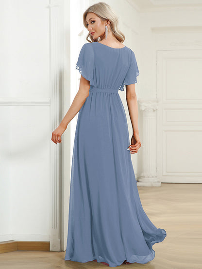ever LEORA|A-Line Pleated Chiffon Tie-Waist Bridesmaid Dress