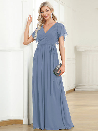 ever LEORA|A-Line Pleated Chiffon Tie-Waist Bridesmaid Dress
