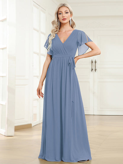 ever LEORA|A-Line Pleated Chiffon Tie-Waist Bridesmaid Dress