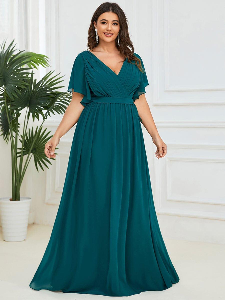 pretty LEORA|Plus Size Chiffon Tie-Waist Evening Dress