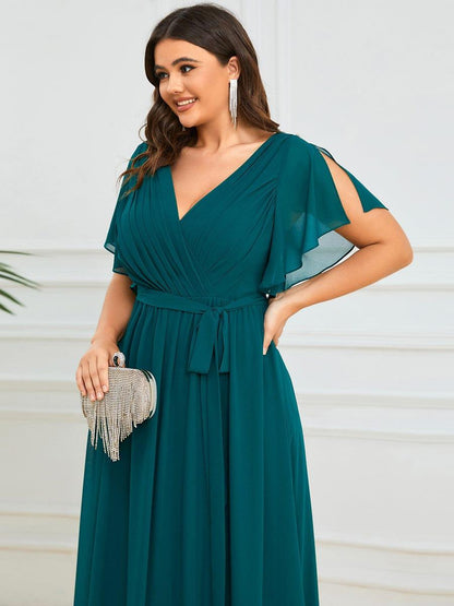 pretty LEORA|Plus Size Chiffon Tie-Waist Evening Dress