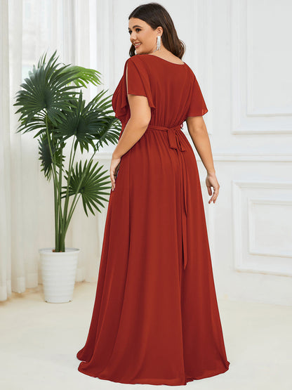 ever LEORA|A-Line Pleated Chiffon Tie-Waist Bridesmaid Dress