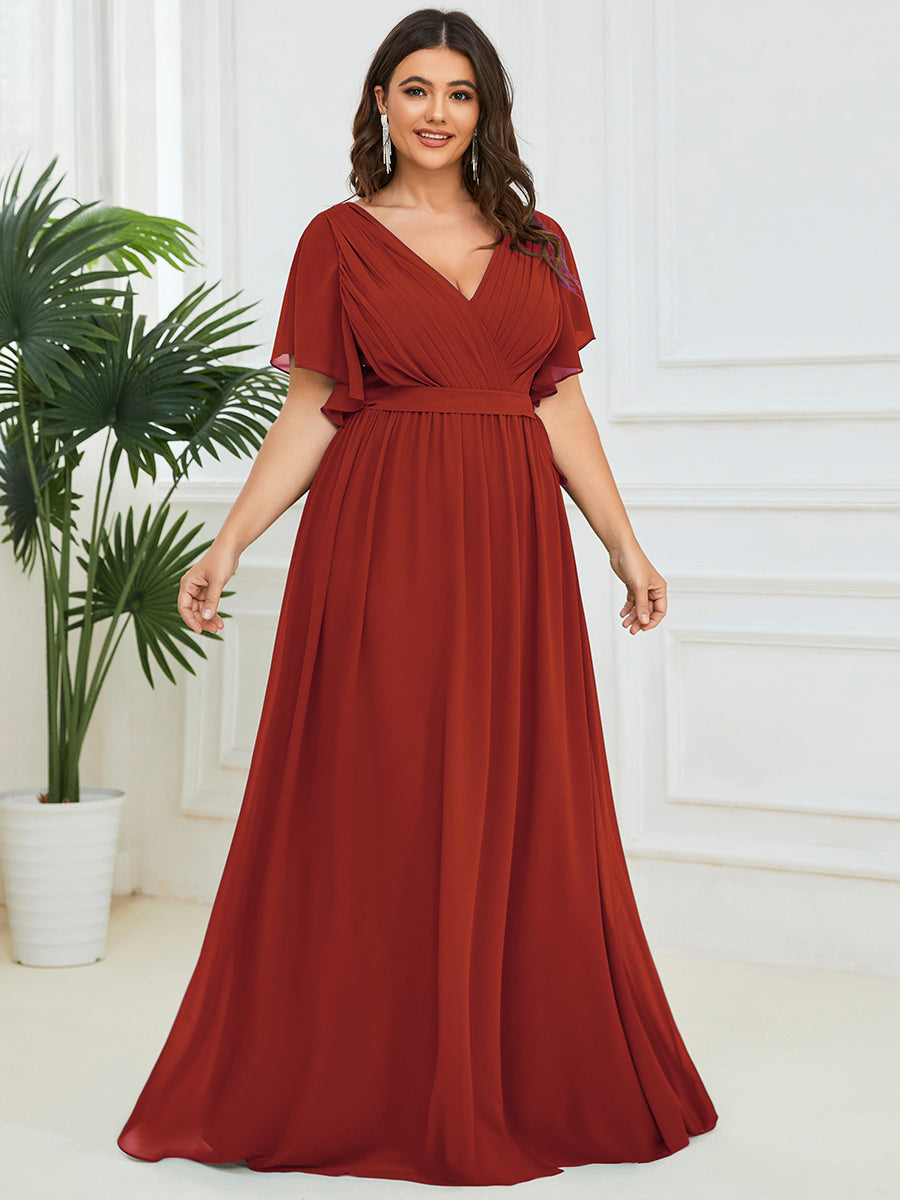 pretty LEORA|Plus Size Pleated Tie-Waist Chiffon Bridesmaid Dress
