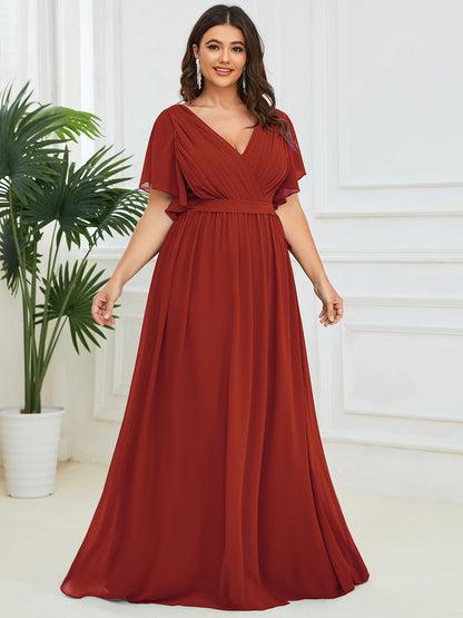 pretty LEORA|Plus Size Pleated Tie-Waist Chiffon Bridesmaid Dress