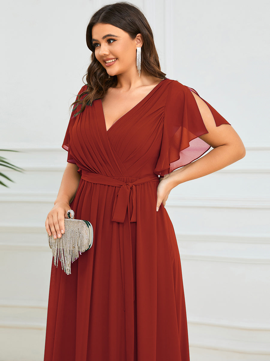 ever LEORA|A-Line Pleated Chiffon Tie-Waist Bridesmaid Dress