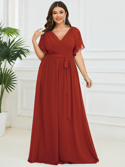 ever LEORA|A-Line Pleated Chiffon Tie-Waist Bridesmaid Dress