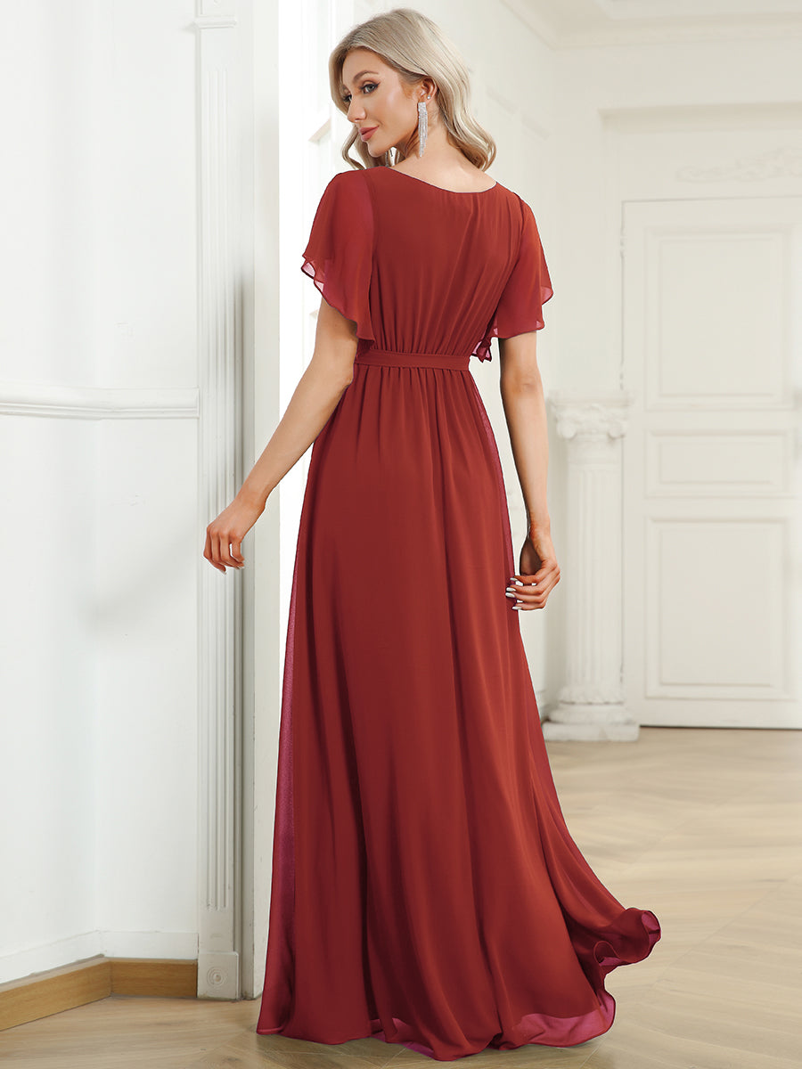 ever LEORA|A-Line Pleated Chiffon Tie-Waist Bridesmaid Dress
