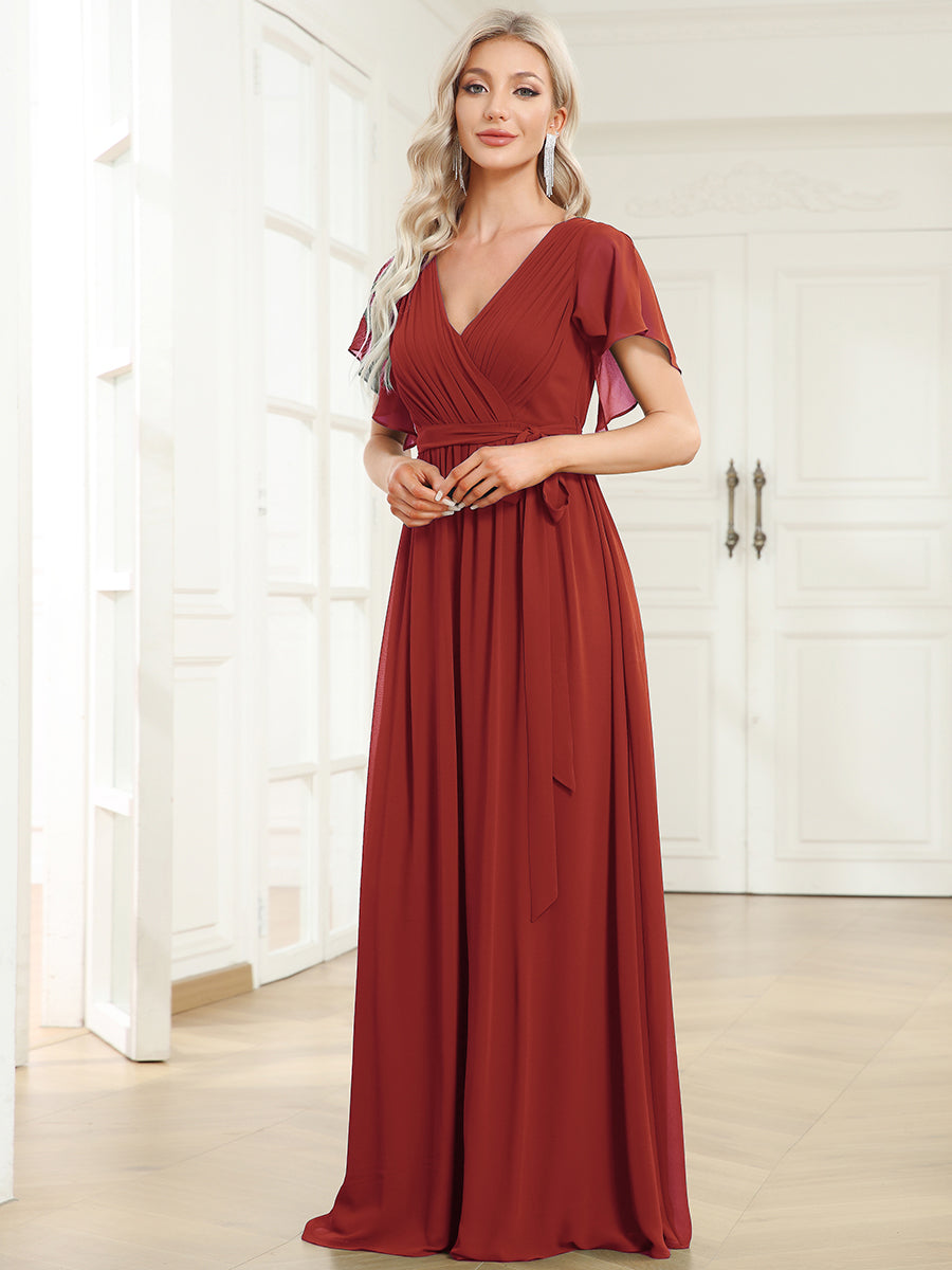 ever LEORA|A-Line Pleated Chiffon Tie-Waist Bridesmaid Dress