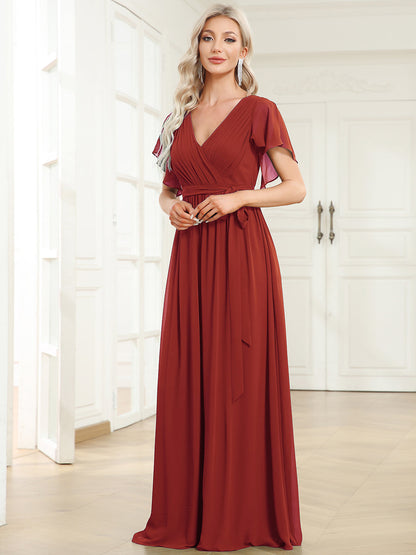 ever LEORA|A-Line Pleated Chiffon Tie-Waist Bridesmaid Dress