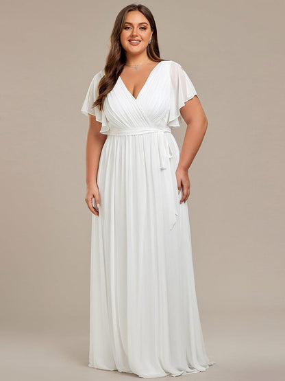 pretty LEORA|Plus Size Chiffon Tie-Waist Evening Dress