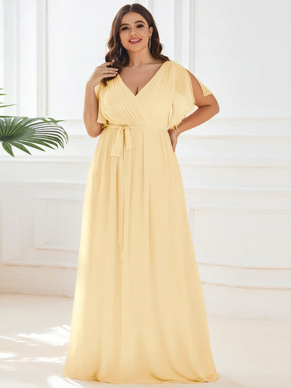 ever LEORA|Flowy Pleated A-Line Chiffon Tie-Waist Bridesmaid Dress