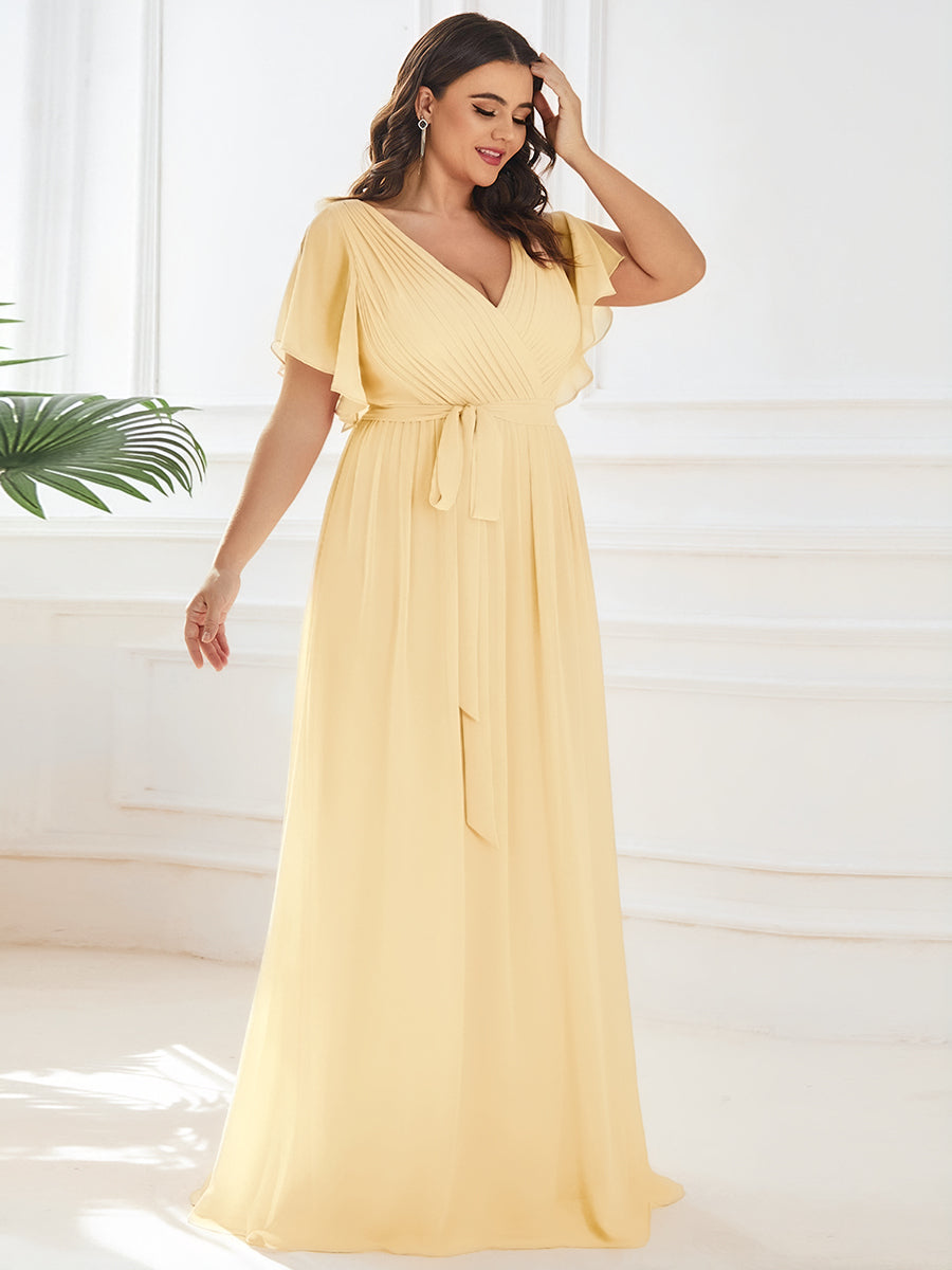 ever LEORA|Flowy Pleated A-Line Chiffon Tie-Waist Bridesmaid Dress