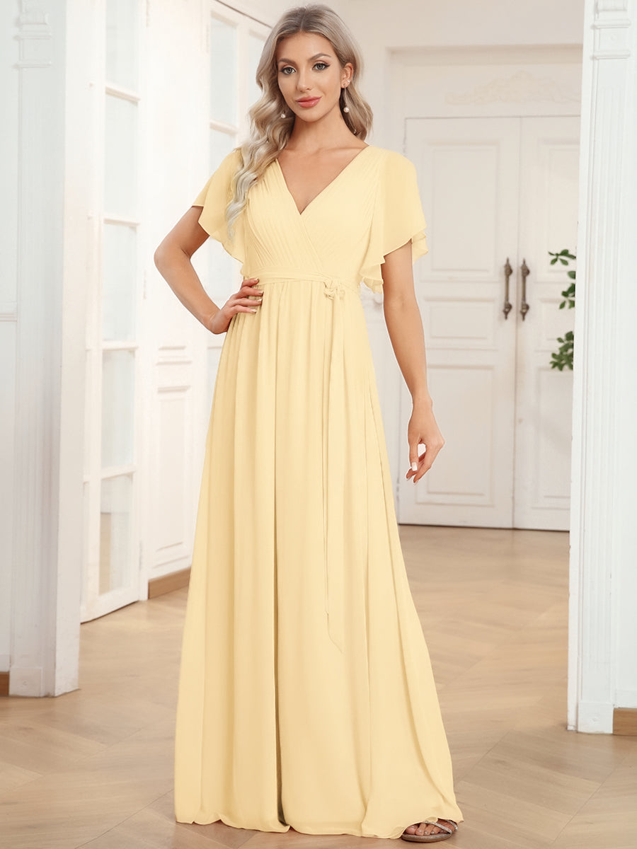ever LEORA|A-Line Pleated Chiffon Tie-Waist Bridesmaid Dress