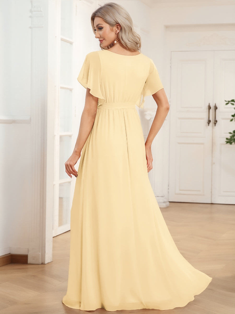 ever LEORA|A-Line Pleated Chiffon Tie-Waist Bridesmaid Dress