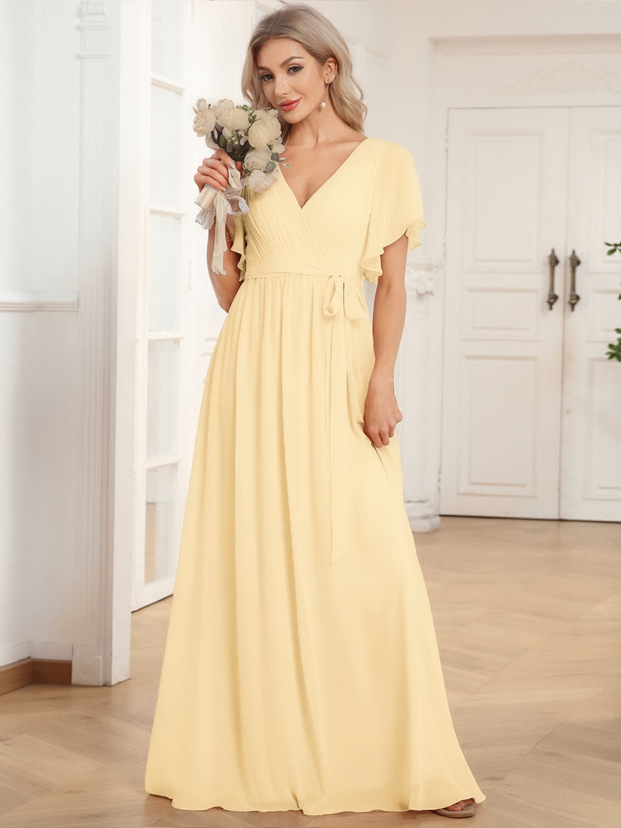 ever LEORA|Flowy Pleated A-Line Chiffon Tie-Waist Bridesmaid Dress
