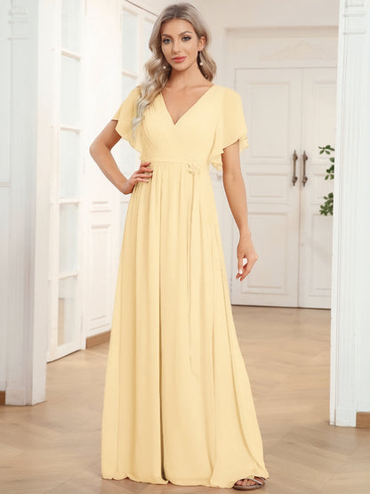 ever LEORA|Flowy Pleated A-Line Chiffon Tie-Waist Bridesmaid Dress