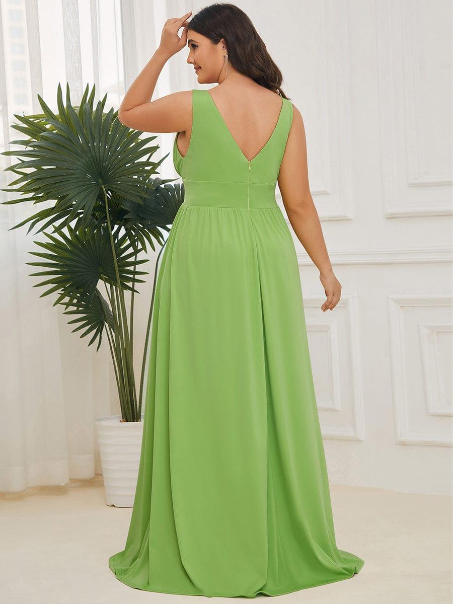 pretty SORAYA|Plus Size Sleeveless V-Neck Empire Waist High Slit Floor-Length Evening Dress