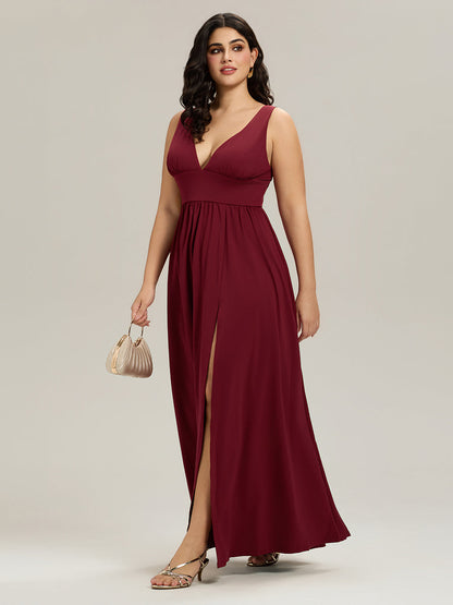 ever SORAYA|Chiffon High Slit Sleeveless V-Neck Empire Waist Formal Evening Dress