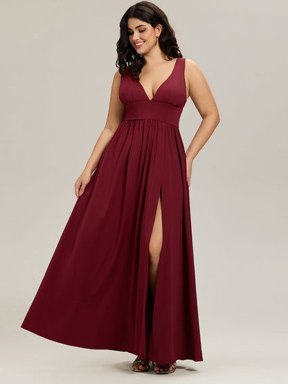 ever SORAYA|Chiffon High Slit Sleeveless V-Neck Empire Waist Formal Evening Dress
