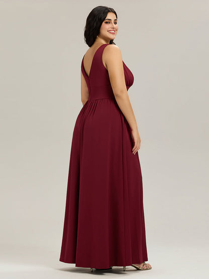 ever SORAYA|Sleeveless V-Neck Empire Waist High Slit Floor-Length Evening Dress