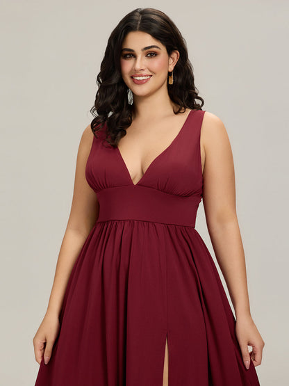 ever SORAYA|Chiffon High Slit Sleeveless V-Neck Empire Waist Formal Evening Dress