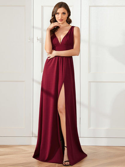 ever SORAYA|Chiffon High Slit Sleeveless V-Neck Empire Waist Formal Evening Dress