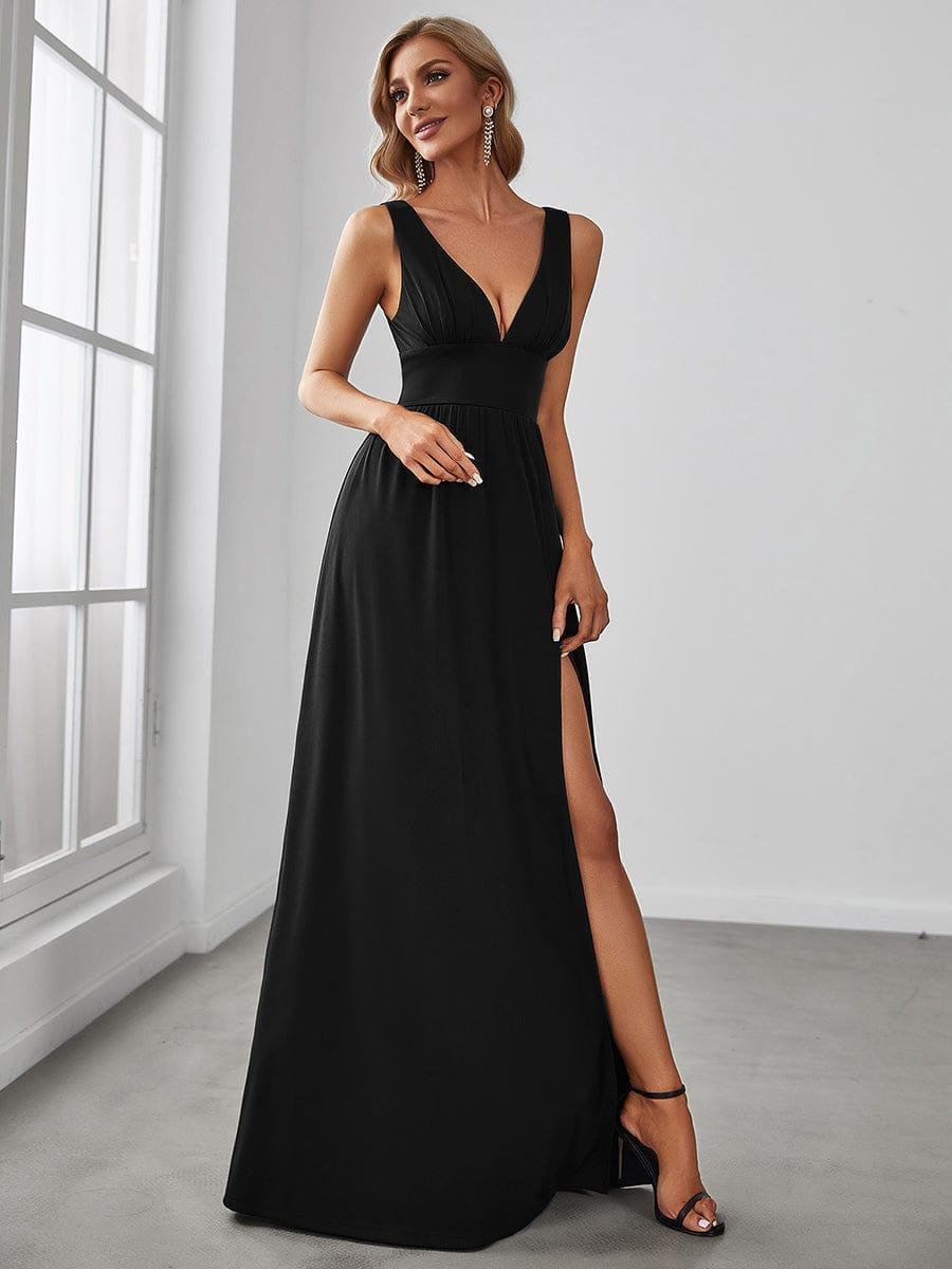 ever SORAYA|Sleeveless V-Neck Empire Waist High Slit Floor-Length Evening Dress